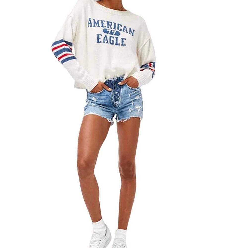 American Eagle Knit Crewneck Graphic Sweater  Relaxed Comfort Fit Women's Small